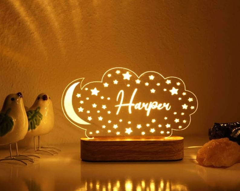 Personalized Night Light with Moon & Stars - Nursery Decor - Custom Name Light Night Gift - Kids Room Decor - Personalized Gifts for Kids